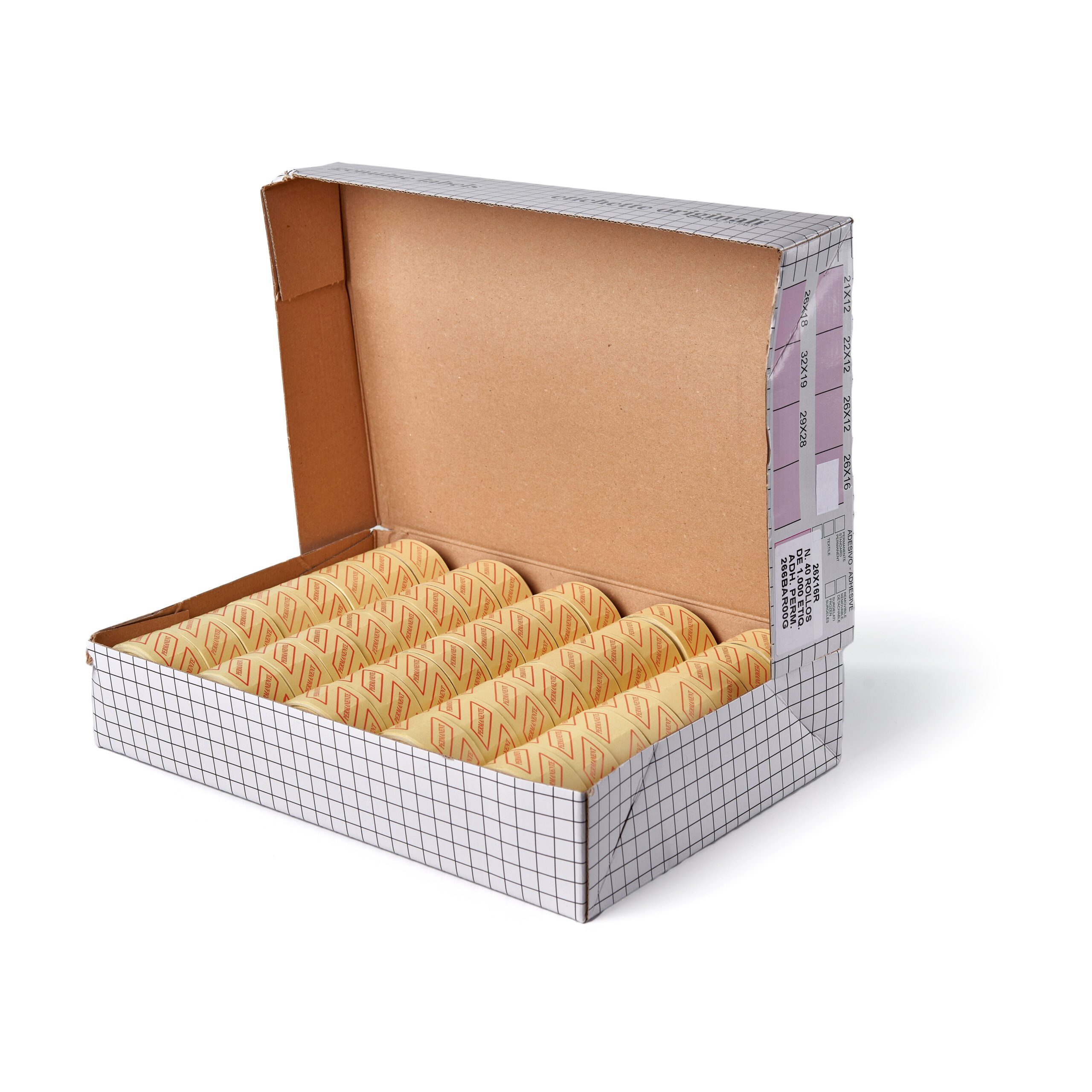 Caja con Rollos de etiquetas adhesivas blancas para etiquetado profesional 6180