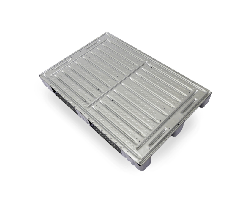 Un palet metálico Fijaplast Light de acero galvanizado, destacando su diseño ligero y su alta durabilidad. STANDARD
