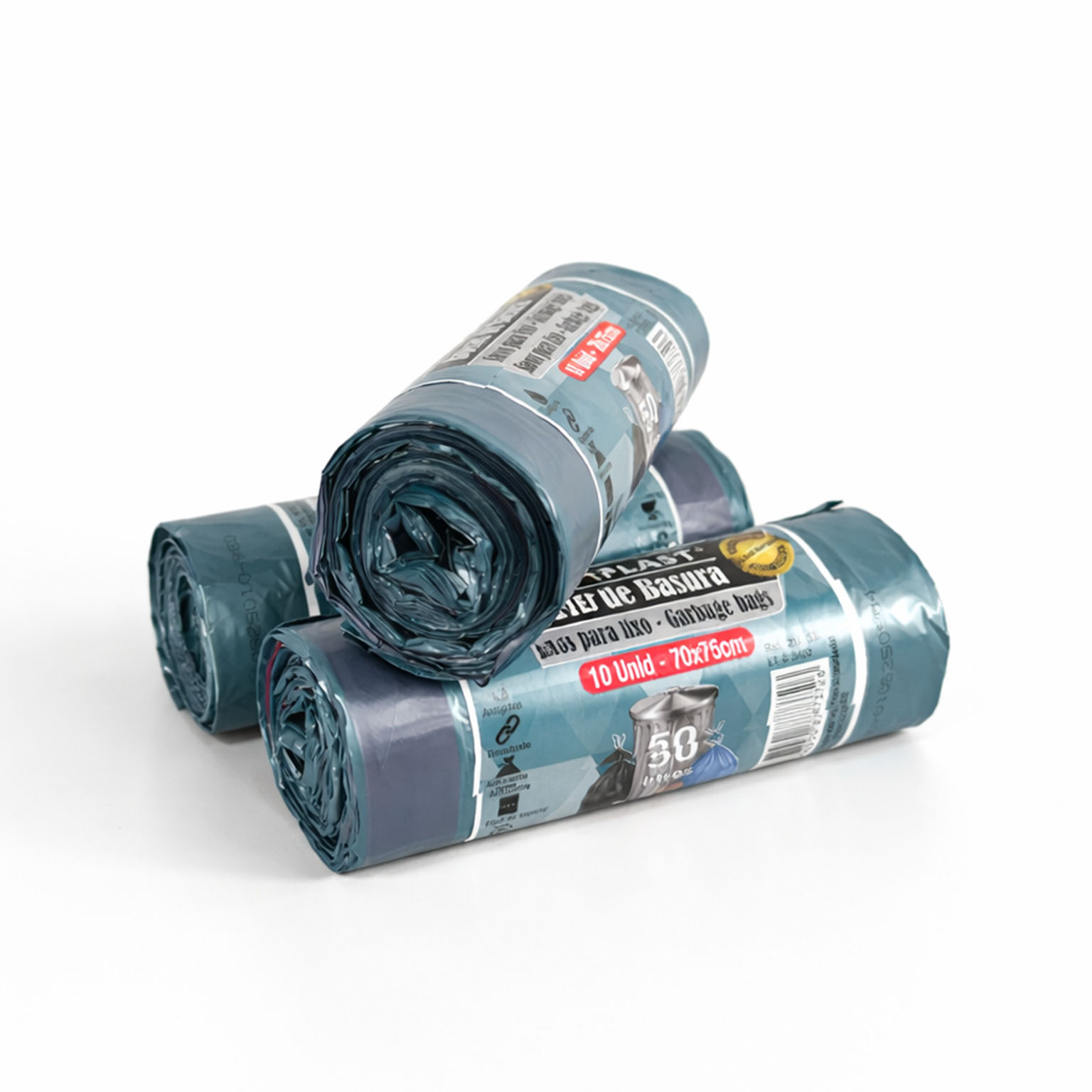 tres rollos de bolsas de basura de cubos grandes