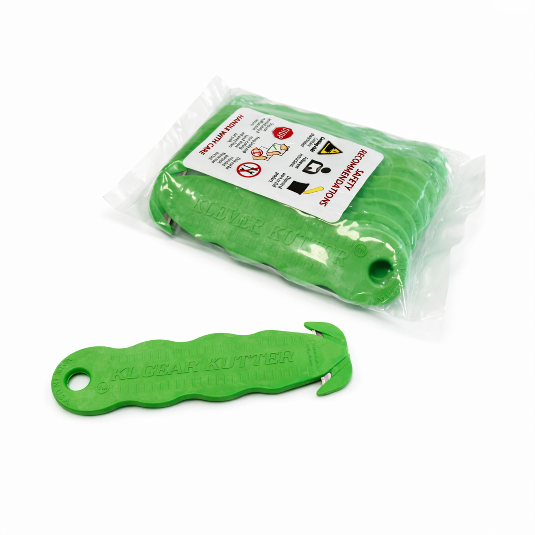 varios cutters verdes de seguridad