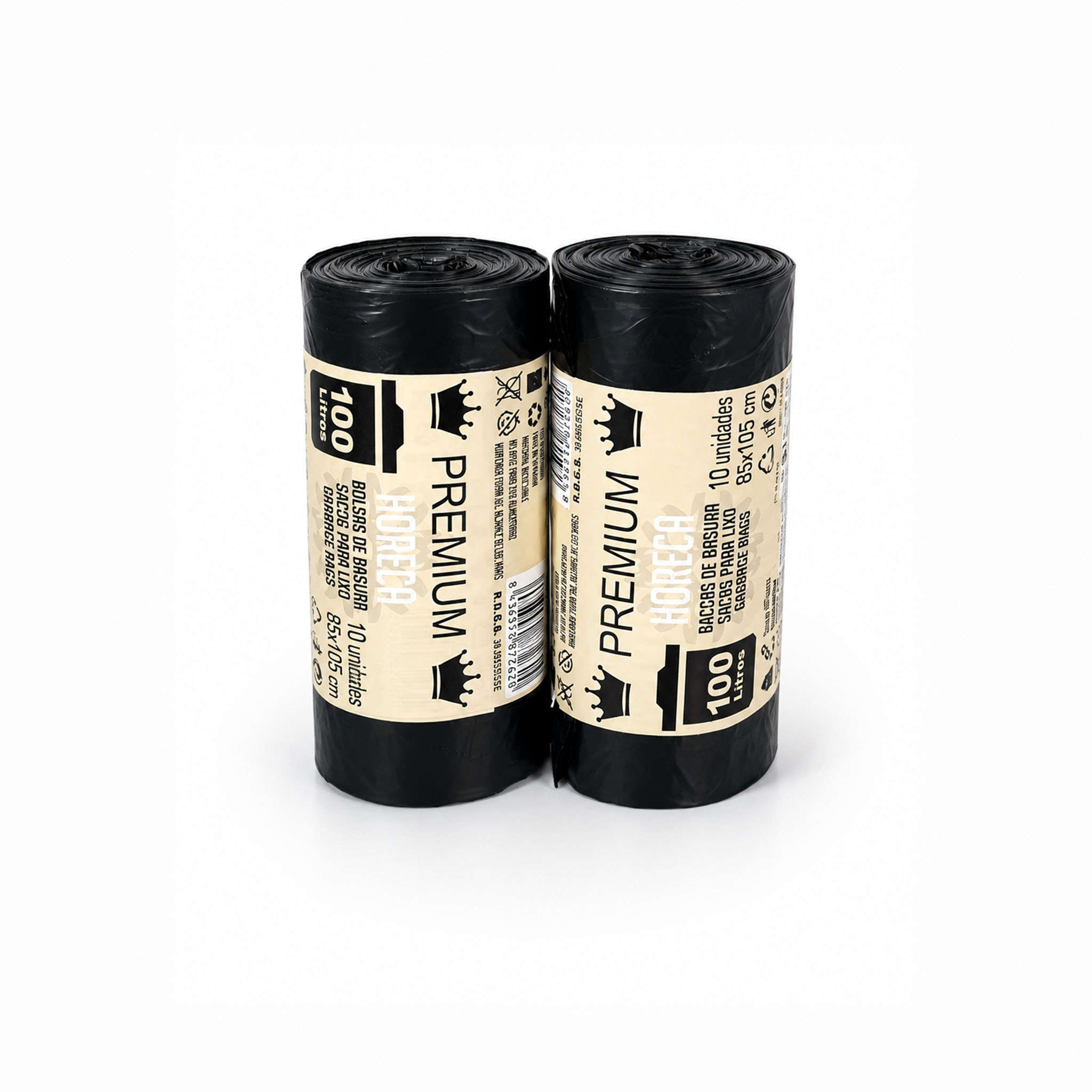 varios rollos de bolsas de basura negra